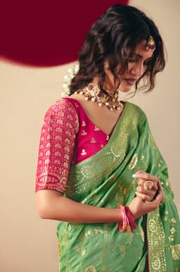 Mint Green Wedding Saree With Weaving Work
