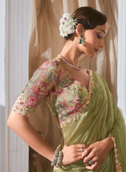 Sage Green Designer Saree with Lace Border