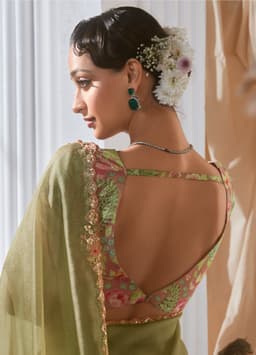 Sage Green Designer Saree with Lace Border