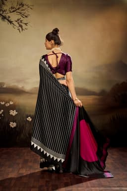 Black Modal Satin Ajrakh Print Saree