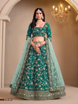 Teal Art Silk Wedding Lehenga