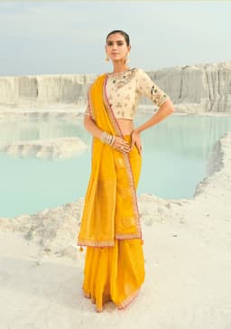 Premium Yellow Organza Satin Saree for Haldi & Wedding