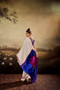 Ivory Modal Satin Ajrakh Print Saree