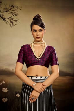 Black Modal Satin Ajrakh Print Saree