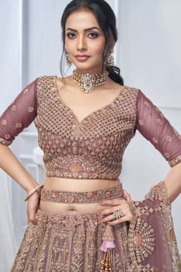 Onion Pink Bridal Lehenga with Heavy Embroidery