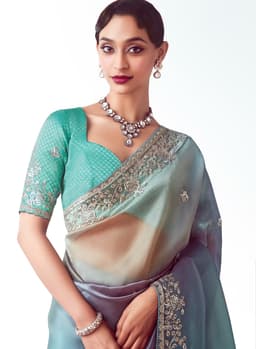 Pastel Blue Handwork Wedding Guest Saree