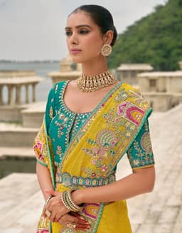 Yellow Viscose Jacquard Khatli Haldi Saree