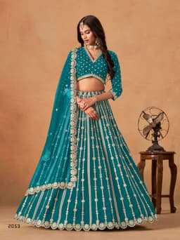 Teal Blue Gota Work Art Silk Lehenga Choli