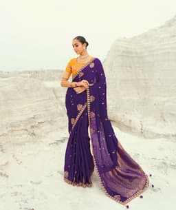 Royal Purple Organza Satin Designer Wedding Saree