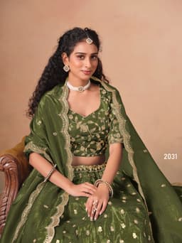 Olive Green Soft Organza Lehenga Choli