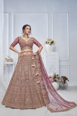Onion Pink Bridal Lehenga with Heavy Embroidery