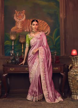 Dusty Rose Silk Saree with Hand Embroidery