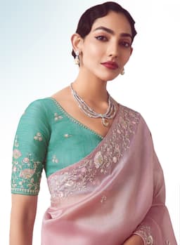 Blush Pink Embroidered Wedding Saree