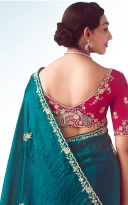 Teal Green Embroidered Wedding Saree