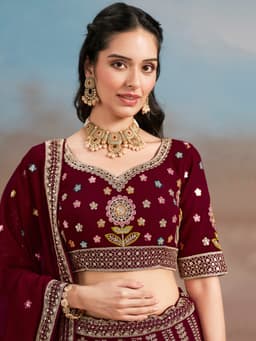 Maroon Bridesmaid Lehenga with Floral Embroidery