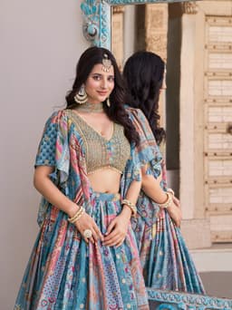 Sky Blue Bridesmaid Lehenga with Cape Sleeves