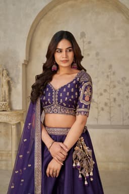 Royal Purple Silk Bridal Lehenga for Wedding Close Up