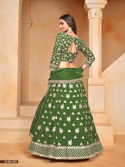 Green Organza Engagement Lehenga Choli