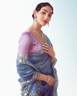Steel Blue Handwork Reception Saree