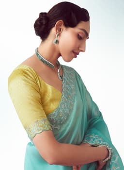 Sky Blue Embroidered Wedding Saree