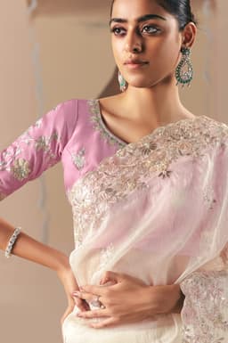 Ivory White Embroidered Saree