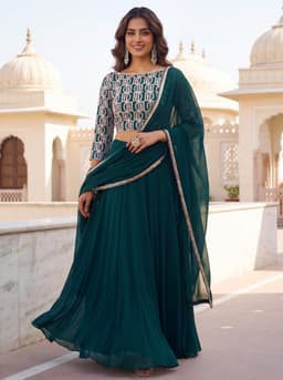 Teal Green Georgette Lehenga
