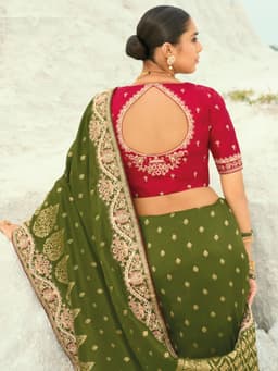 Olive Green Pure Dola Viscose Designer Wedding Saree