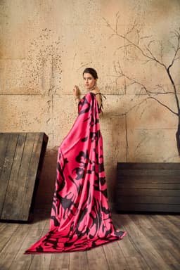 Hot Pink Modal Satin Ajrakh Print Saree