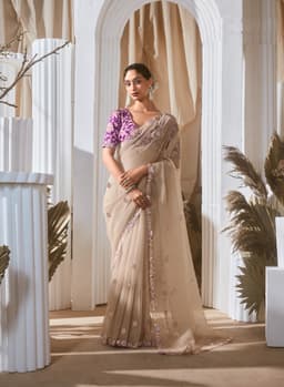Beige Fancy Designer Saree for Wedding & Festive Wear