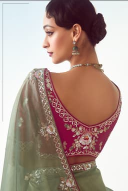 Olive Green Embroidered Wedding Saree