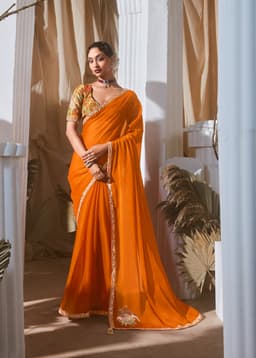 Luxury Orange Designer Saree for Haldi, Wedding & Festive Wear