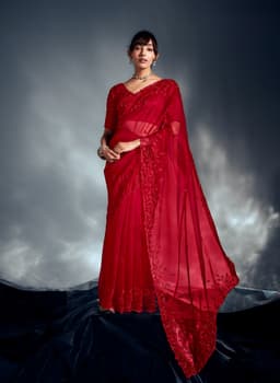 Red Tissue Organza Saree for Bridal Wear