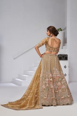 Mehndi Organza Tissue Bridal Lehenga for Wedding Back View