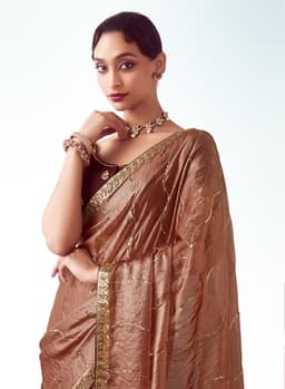 Mocha Brown Designer Wedding Saree