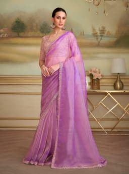 Lavender Purple Organza Party Wear Saree
