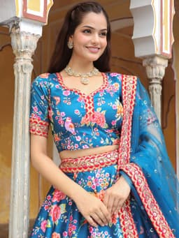 Blue Floral Bridesmaid Lehenga