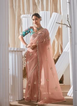 Dusty Rose Fancy Lace Work Saree for Women