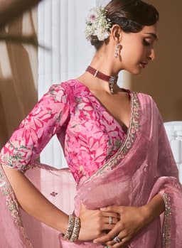 Premium Pink Designer Saree for Wedding Reception & Party Wear