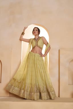 Yellow Designer Sequins Lehenga Choli