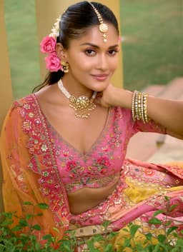 Pink Silk Bridal Lehenga with Mirror & Embroidery Work