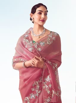 Dusty Rose Embroidered Party Wear Saree
