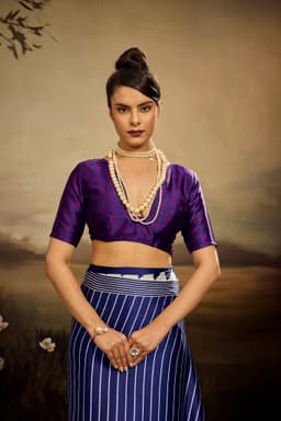 Navy Blue Modal Satin Ajrakh Print Saree