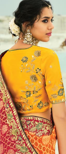 Red Mustard Bridal Georgette Saree