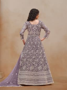 Lavender Net Anarkali Gown