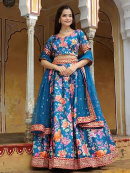 Blue Floral Bridesmaid Lehenga