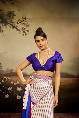 Ivory Modal Satin Ajrakh Print Saree