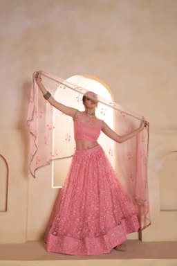 Pink Butterfly Net Designer Lehenga Choli