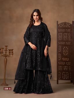 Black Net Designer Palazzo Suit