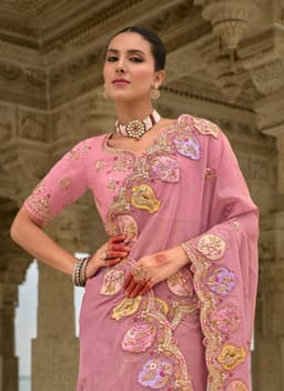 Pink Pure Viscose Jacquard Khatli Bridal Saree