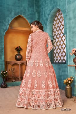 Peach Net Anarkali Suit